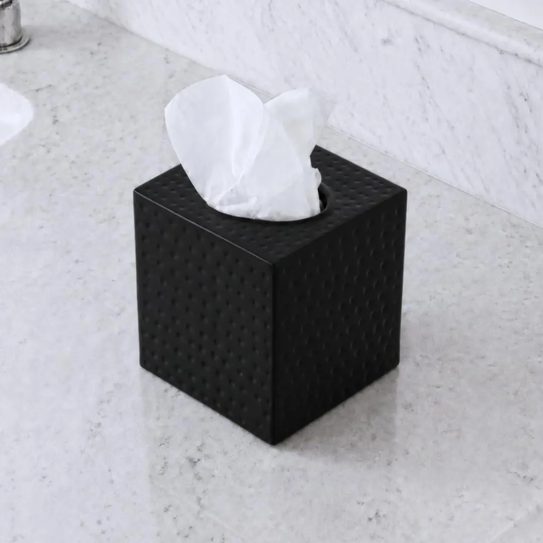 Monarch Abode Hand Hammered Metal Tissue Box Cover Square | Black Bathroom Accessory for Modern Home Decor - view 9