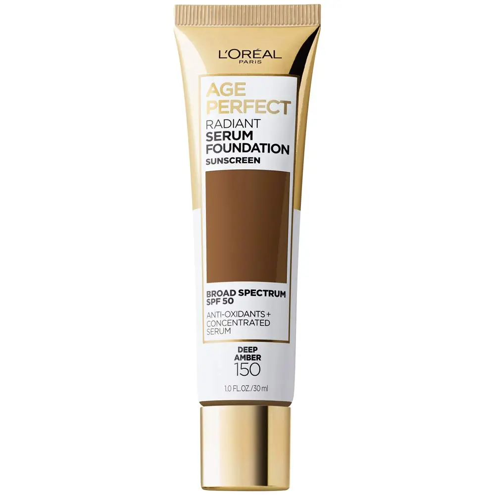 L'Oreal Paris Age Perfect Radiant Serum Foundation SPF 50 Deep Amber 1 Fl Oz | Hydrating, Sensitive Skin - main product image