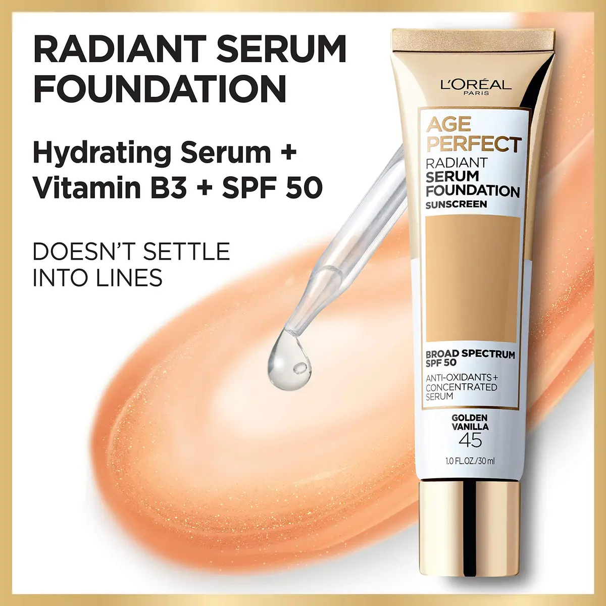 L'Oreal Paris Age Perfect Radiant Serum Foundation SPF 50 Deep Amber 1 Fl Oz | Hydrating, Sensitive Skin - view 3