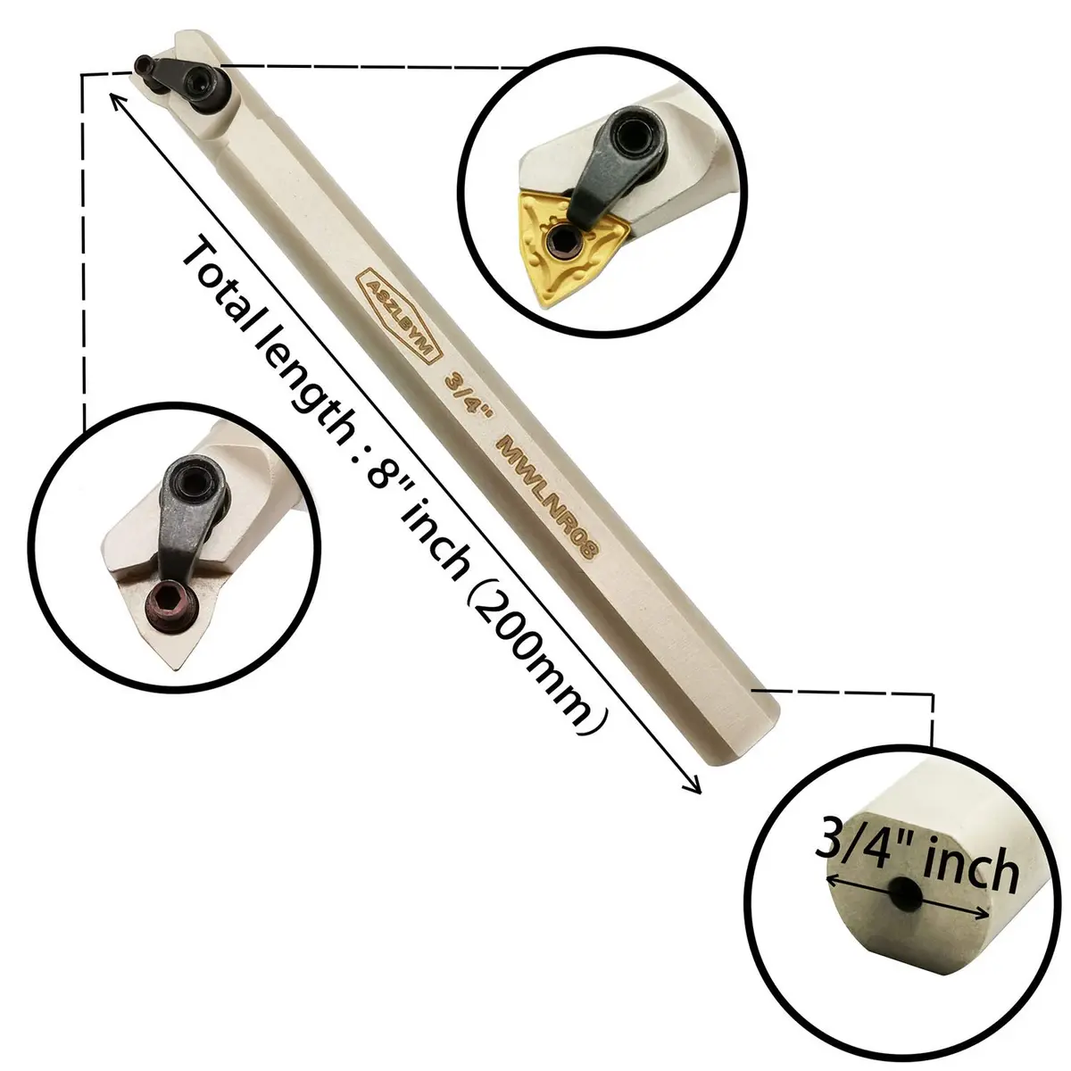 ASZLBYM 3/4" Lathe Internal Boring Bar Turning Tool Holder S20R-MWLNR08 with Indexable Carbide Turning Insert WNMG432 | High-Precision CNC Boring Tool (70-120 chars) - view 3