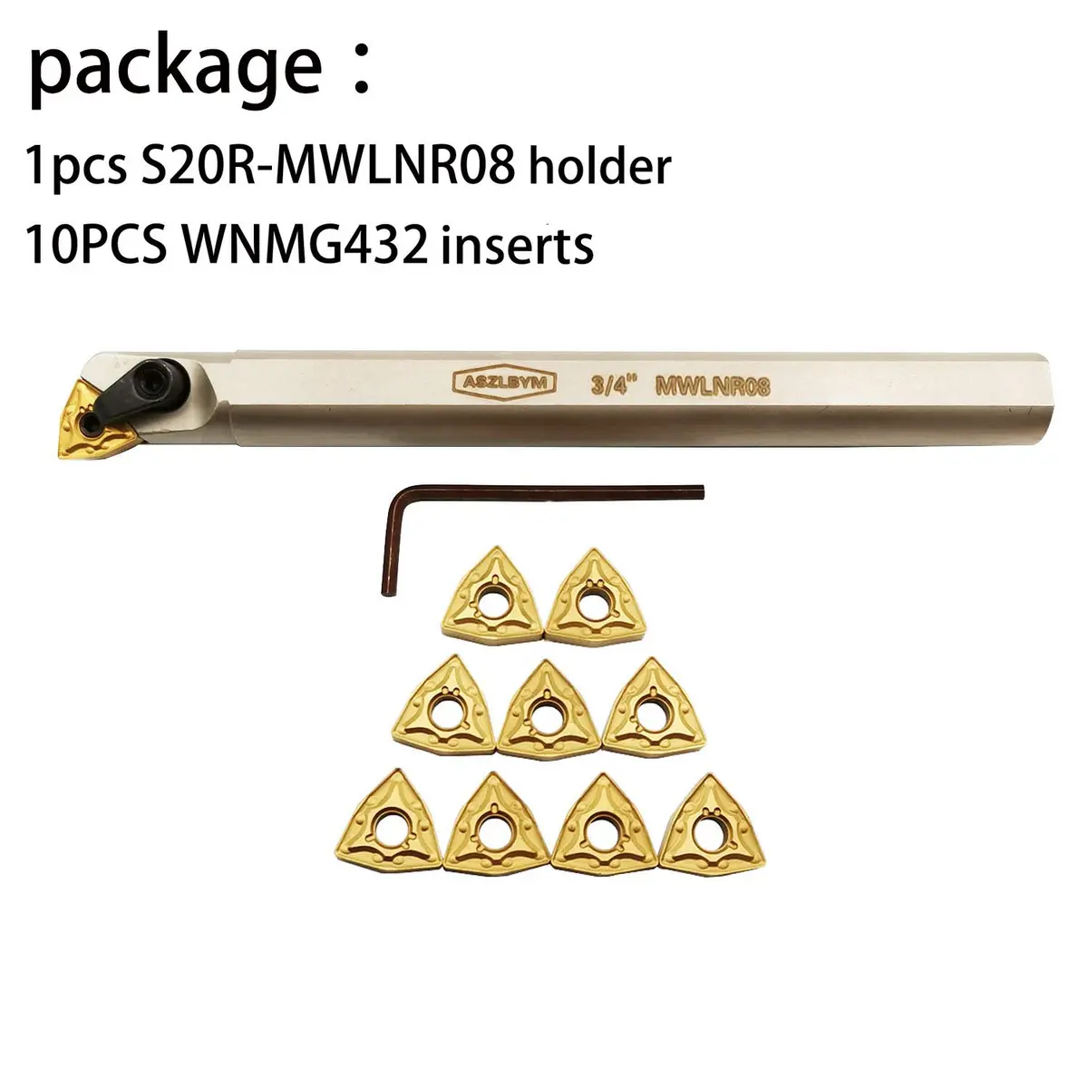 ASZLBYM 3/4" Lathe Internal Boring Bar Turning Tool Holder S20R-MWLNR08 with Indexable Carbide Turning Insert WNMG432 | High-Precision CNC Boring Tool (70-120 chars) - view 4