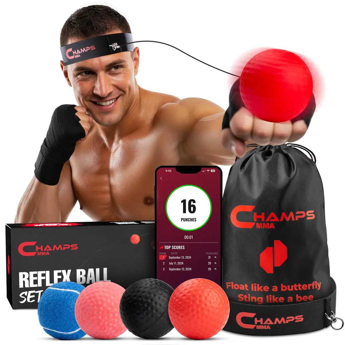 Champs MMA Reflex Ball Set with Punch Counter | 4 Varying Weights, Headband & Strings - main product image