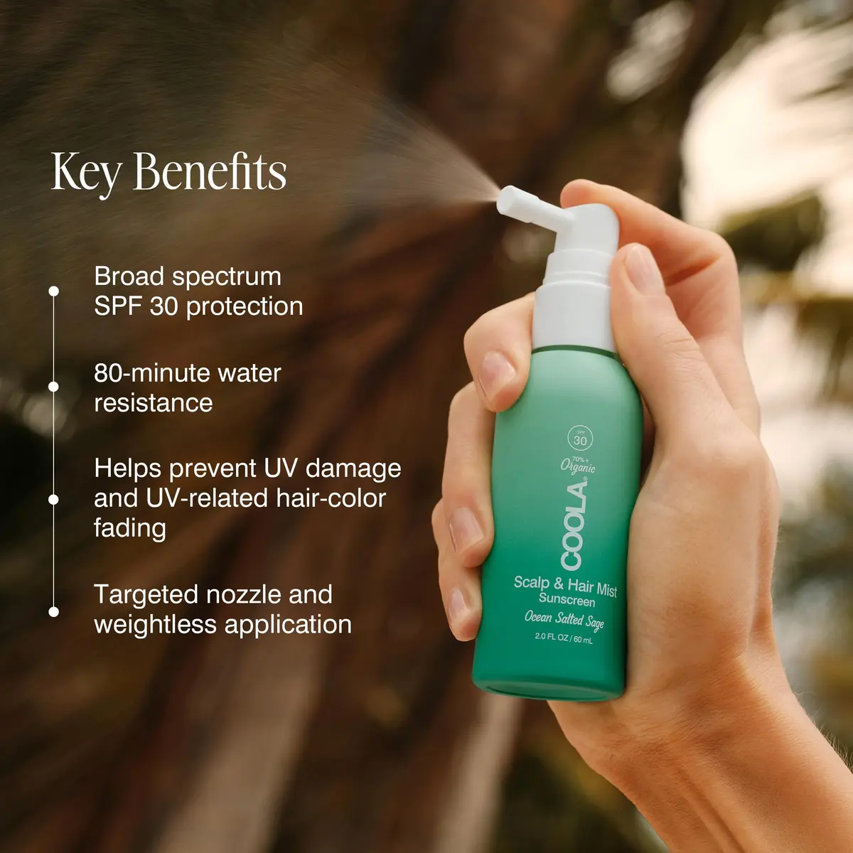 COOLA Scalp and Hair Sunscreen Spray SPF 30 Mist 59ml (2 fl oz) | Broad Spectrum Protection - view 4