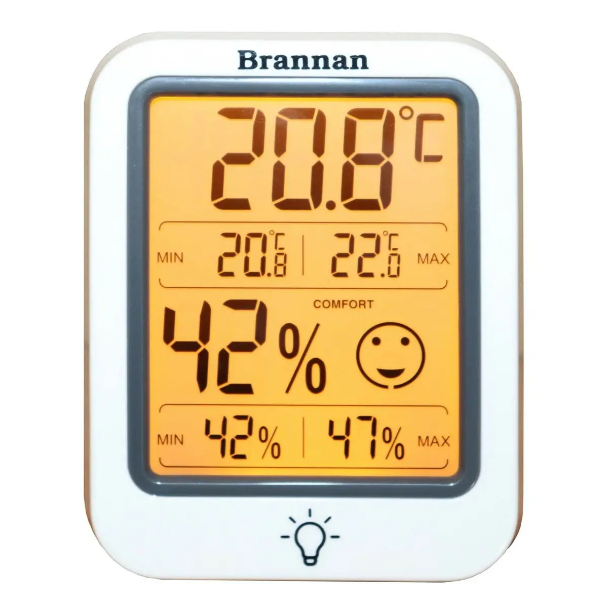 Brannan Digital Room Thermometer Hygrometer with Backlight & Max Min Recording, -50°C to 70°C (25.6°F to 158°F) | Monitors Indoor Temperature and Humidity Accurately - main product image