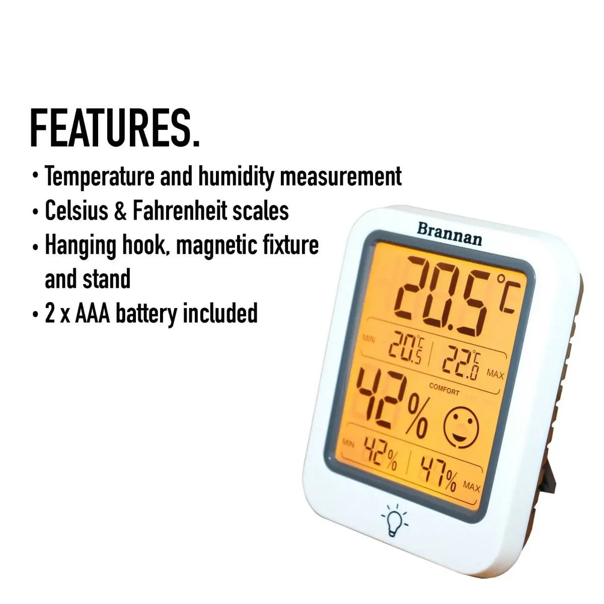 Brannan Digital Room Thermometer Hygrometer with Backlight & Max Min Recording, -50°C to 70°C (25.6°F to 158°F) | Monitors Indoor Temperature and Humidity Accurately - view 5