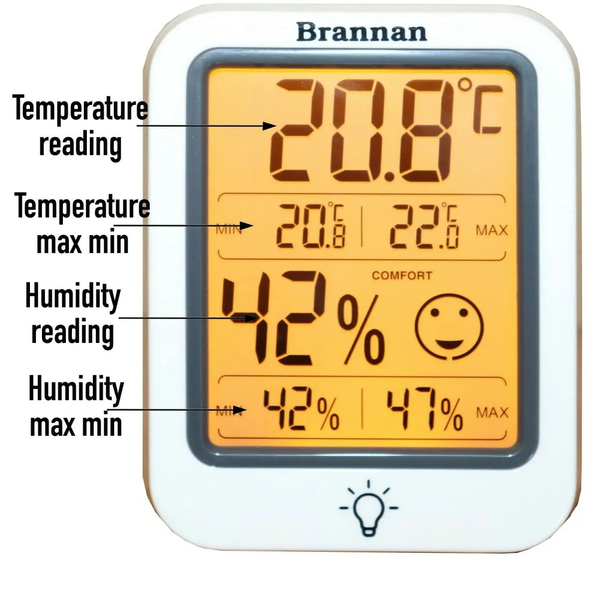 Brannan Digital Room Thermometer Hygrometer with Backlight & Max Min Recording, -50°C to 70°C (25.6°F to 158°F) | Monitors Indoor Temperature and Humidity Accurately - view 9