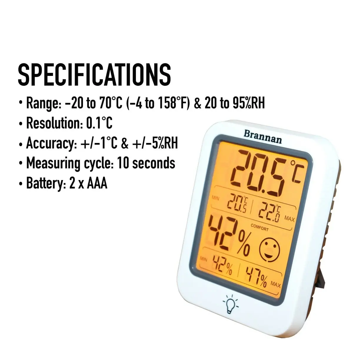 Brannan Digital Room Thermometer Hygrometer with Backlight & Max Min Recording, -50°C to 70°C (25.6°F to 158°F) | Monitors Indoor Temperature and Humidity Accurately - view 4