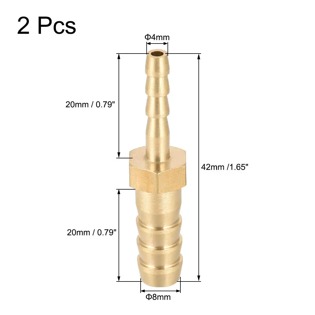 uxcell Brass Barb Fitting Reducer 8mm to 4mm | Corrosion-Resistant Hose Connector - view 2