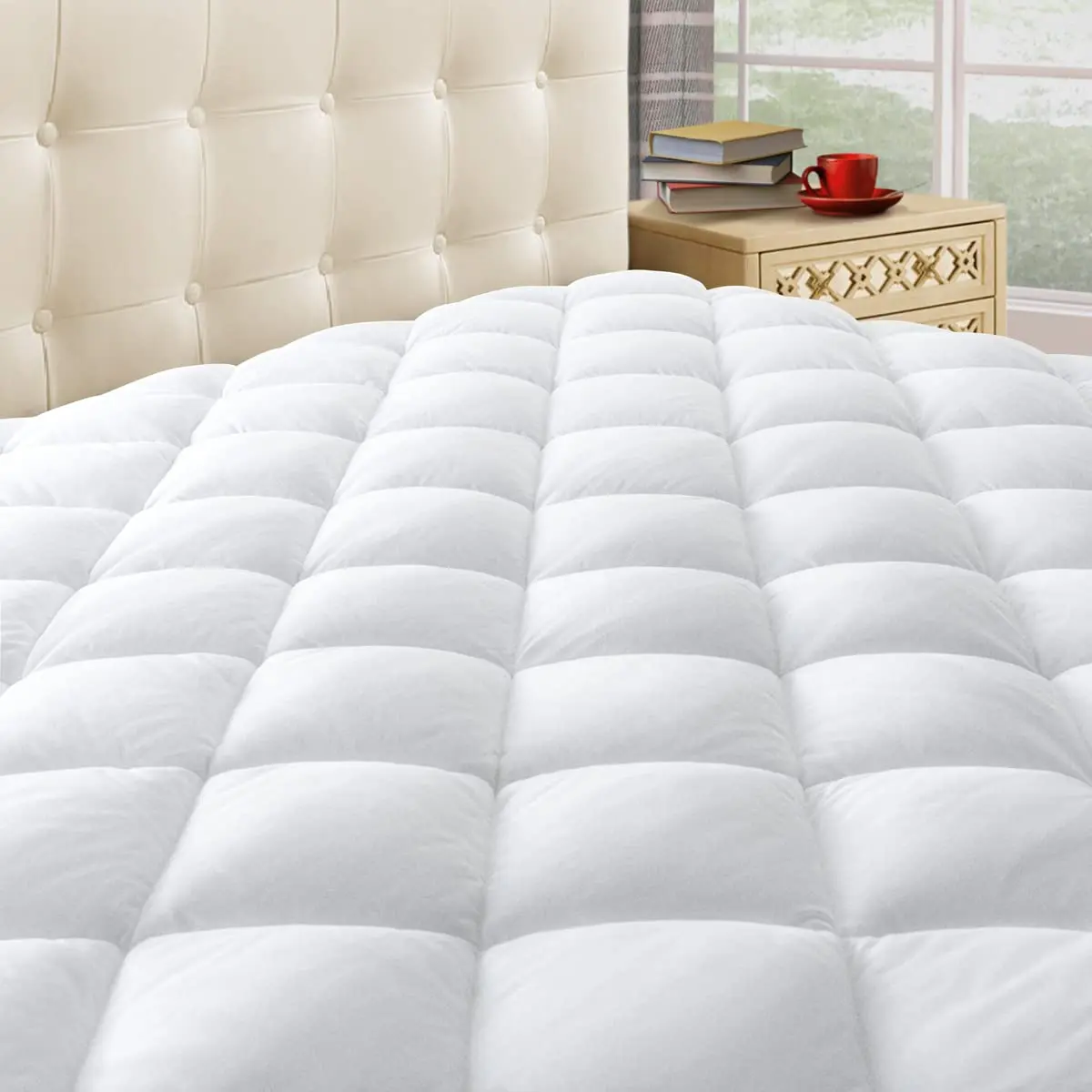 Taupiri Queen Quilted Mattress Pad Cover with Deep Pocket (8"-21"), White | Breathable & Deep Pocket Mattress Protector - main product image