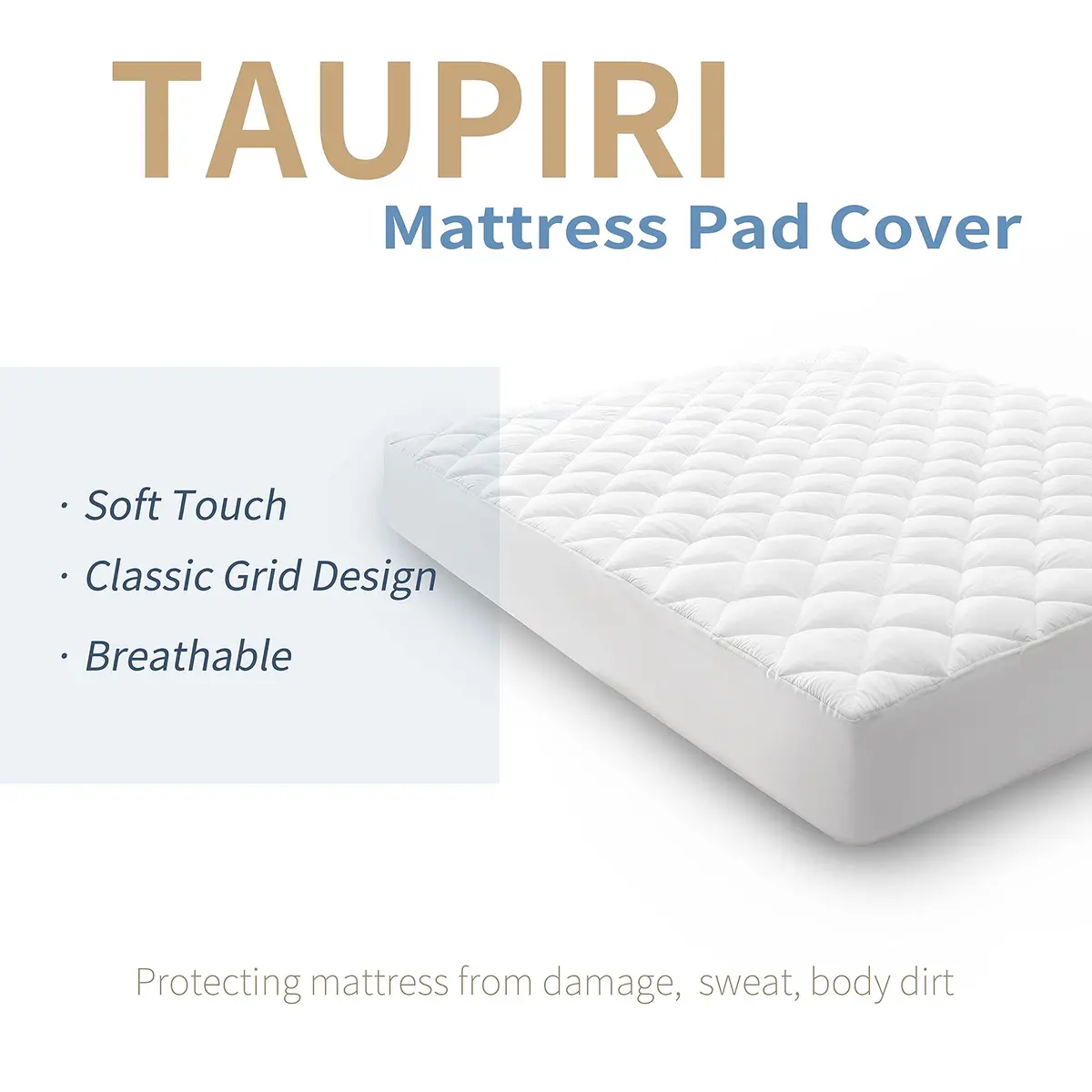 Taupiri Queen Quilted Mattress Pad Cover with Deep Pocket (8"-21"), White | Breathable & Deep Pocket Mattress Protector - view 2
