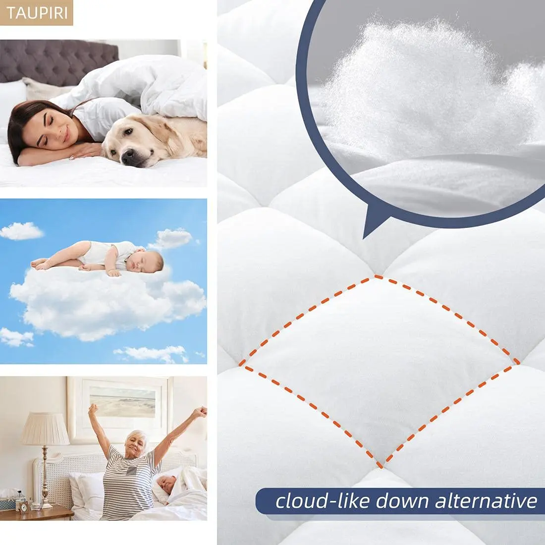 Taupiri Queen Quilted Mattress Pad Cover with Deep Pocket (8"-21"), White | Breathable & Deep Pocket Mattress Protector - view 3