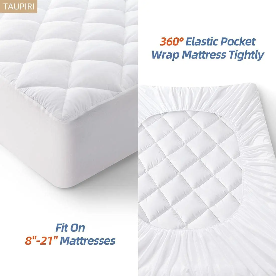 Taupiri Queen Quilted Mattress Pad Cover with Deep Pocket (8"-21"), White | Breathable & Deep Pocket Mattress Protector - view 4