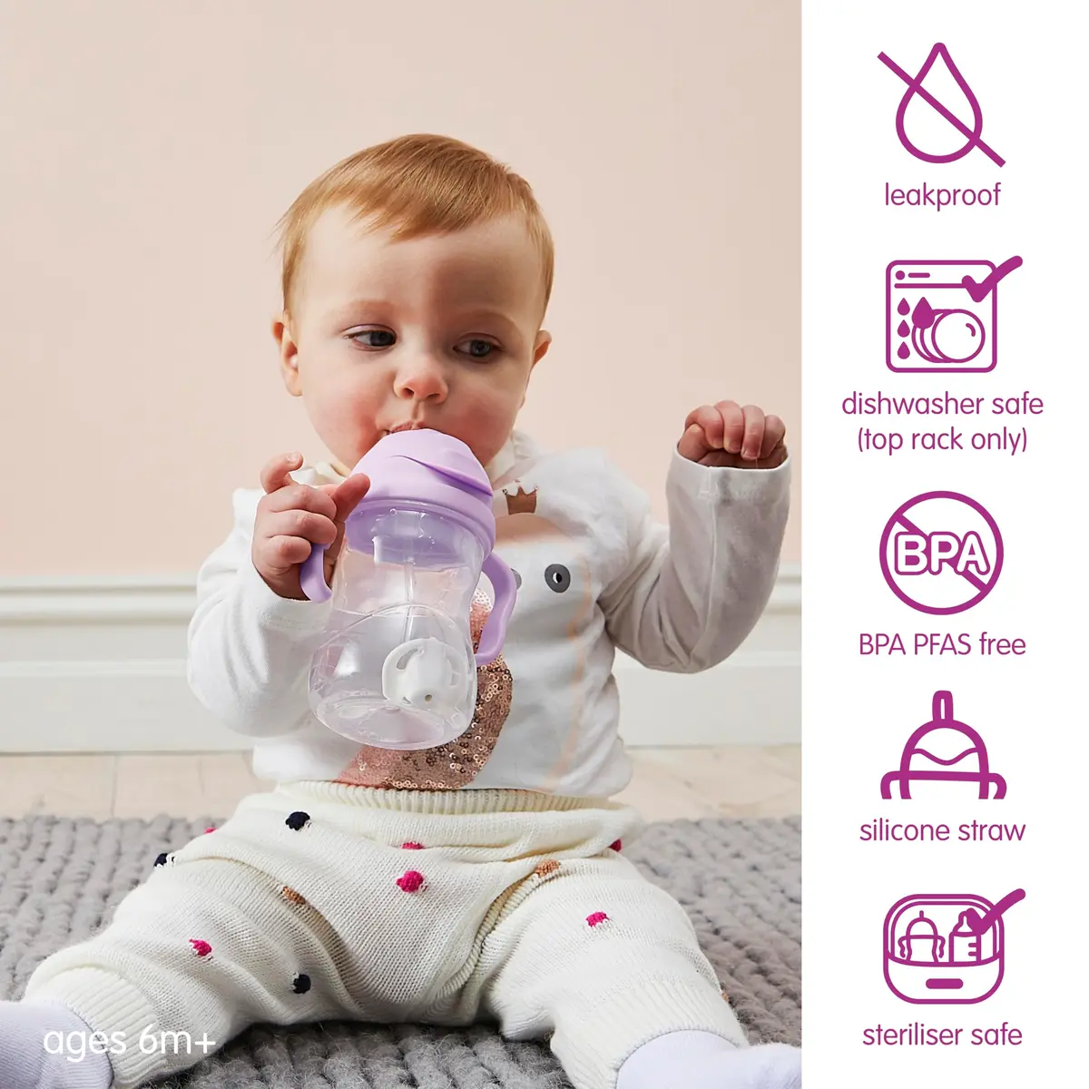 b.box Sippy Cup with Weighted Straw, Toddler Straw Cup, Spill Proof, 237ml (8oz) | Innovative Weighted Straw for All Angles - view 3