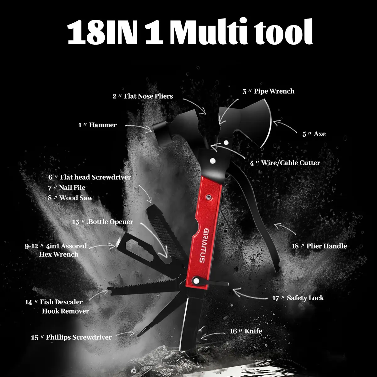 GIRIAITUS 18 in 1 Multitool Camping Accessories Gifts for Men Survival Gear | Heavy Duty Stainless Steel - view 3