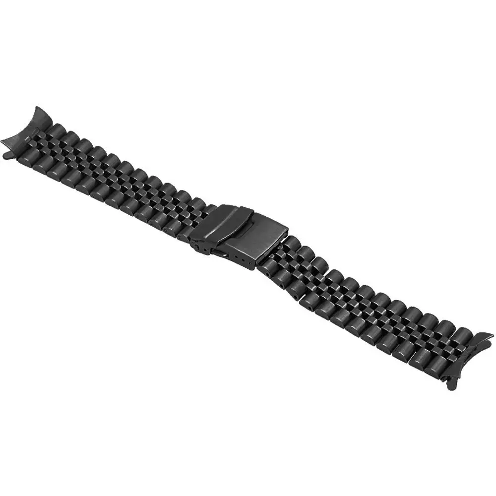 Juntan 20mm Stainless Steel Watch Band Black | Curved Ends Tapered Metal Watch Strap with Deployment Clasp - view 5