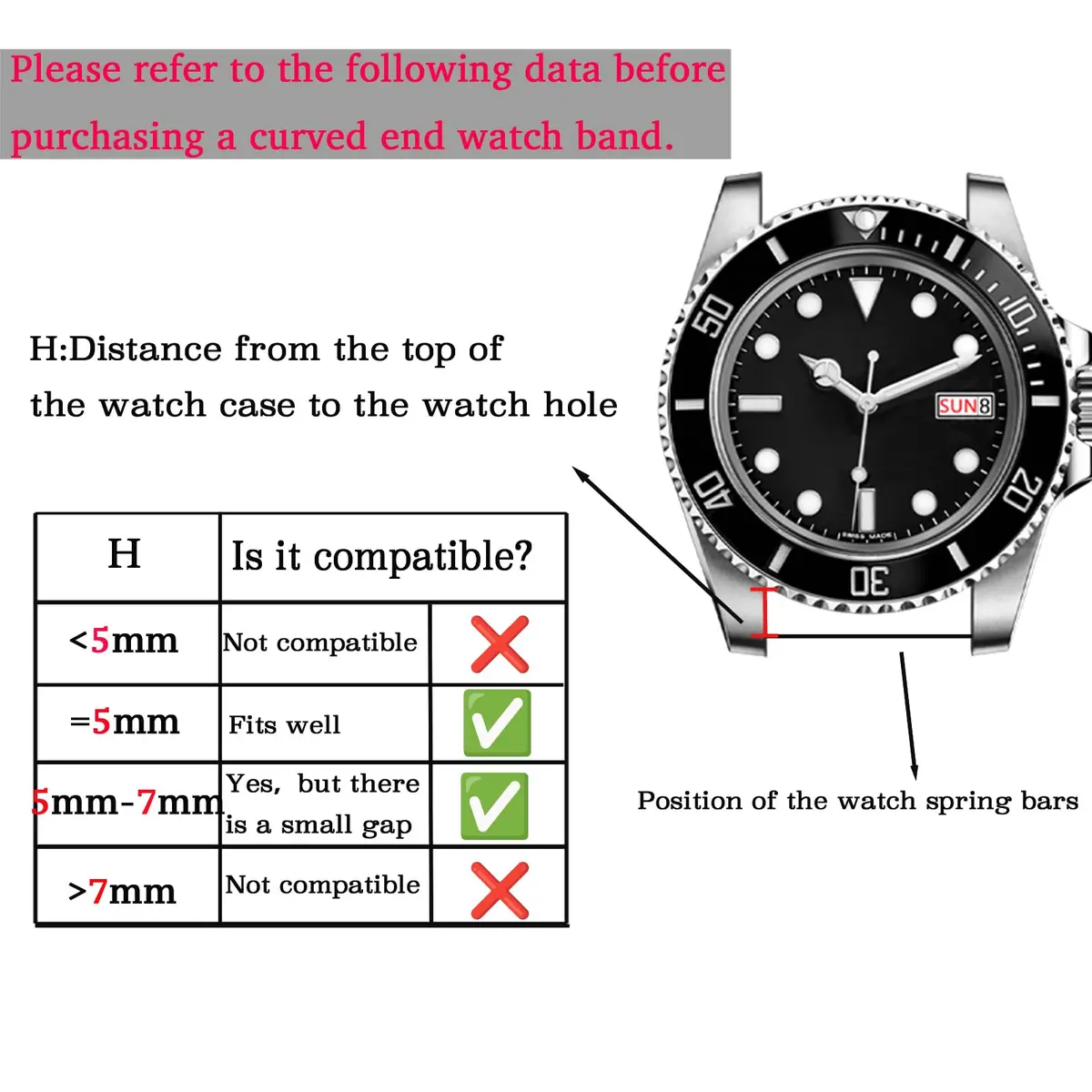 Juntan 20mm Stainless Steel Watch Band Black | Curved Ends Tapered Metal Watch Strap with Deployment Clasp - view 7