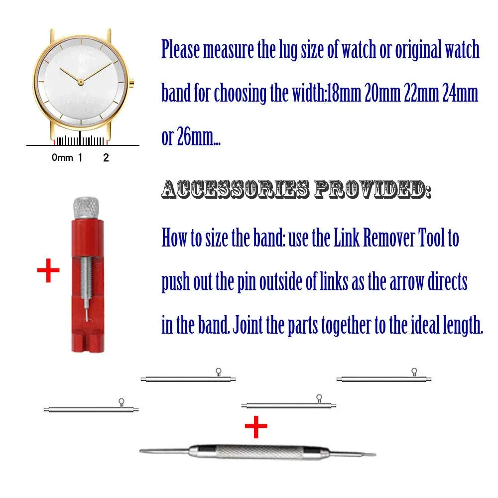 Juntan 20mm Stainless Steel Watch Band Black | Curved Ends Tapered Metal Watch Strap with Deployment Clasp - view 8