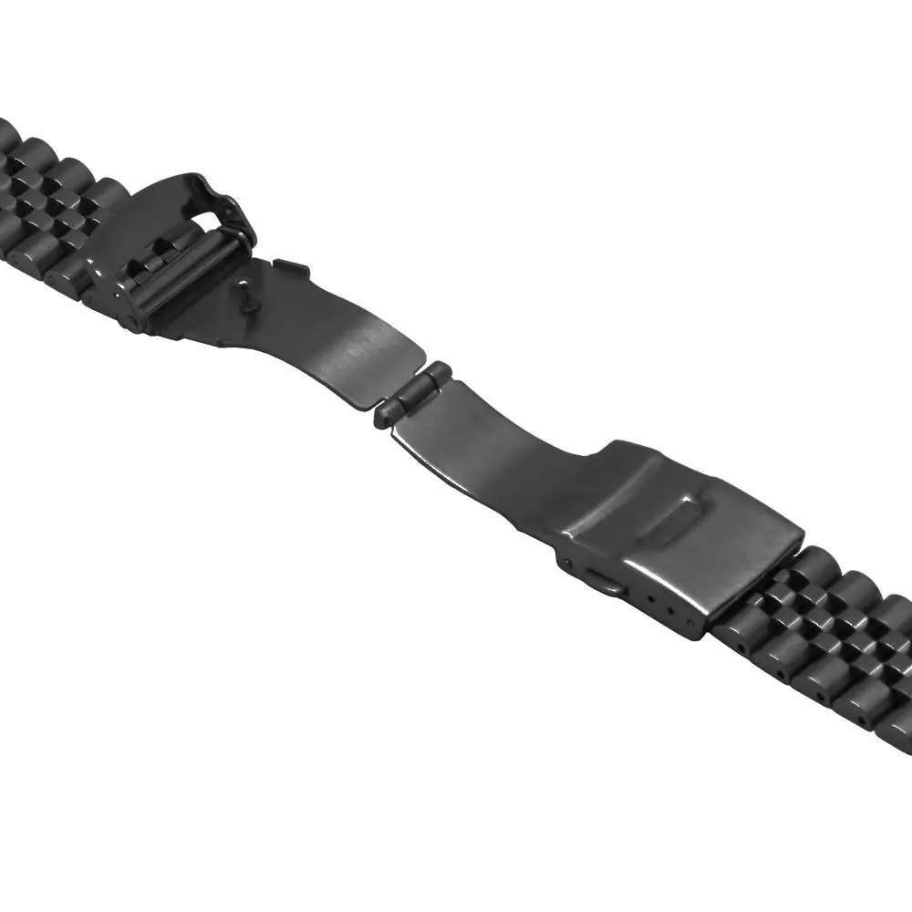 Juntan 20mm Stainless Steel Watch Band Black | Curved Ends Tapered Metal Watch Strap with Deployment Clasp - view 4