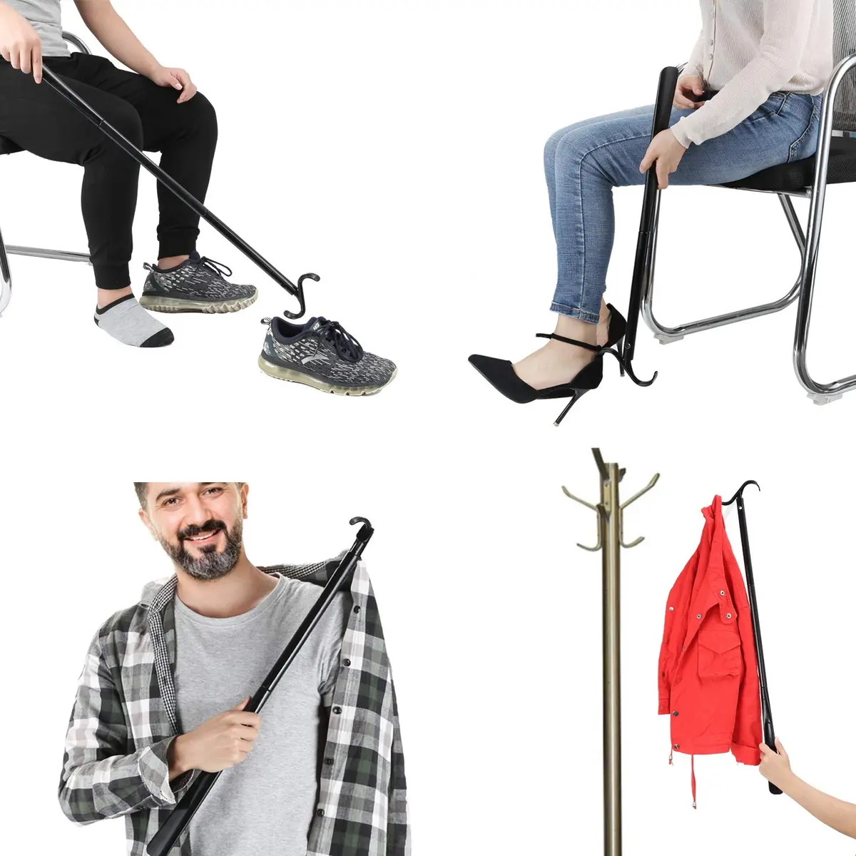 JJDPARTS 35" Long Dressing Stick with Shoe Horn & Sock Remover | Adjustable Reach Aid - view 5