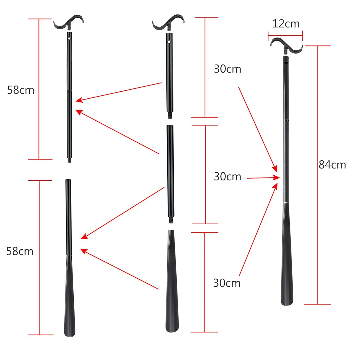 JJDPARTS 35" Long Dressing Stick with Shoe Horn & Sock Remover | Adjustable Reach Aid - view 3