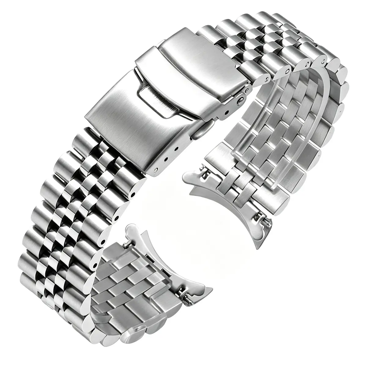 Juntan 22mm Stainless Steel Watch Band Curved Ends, Metal Tapered Watch Strap with Deployment Clasp | Solid Half-Moon 5 Beads - main product image
