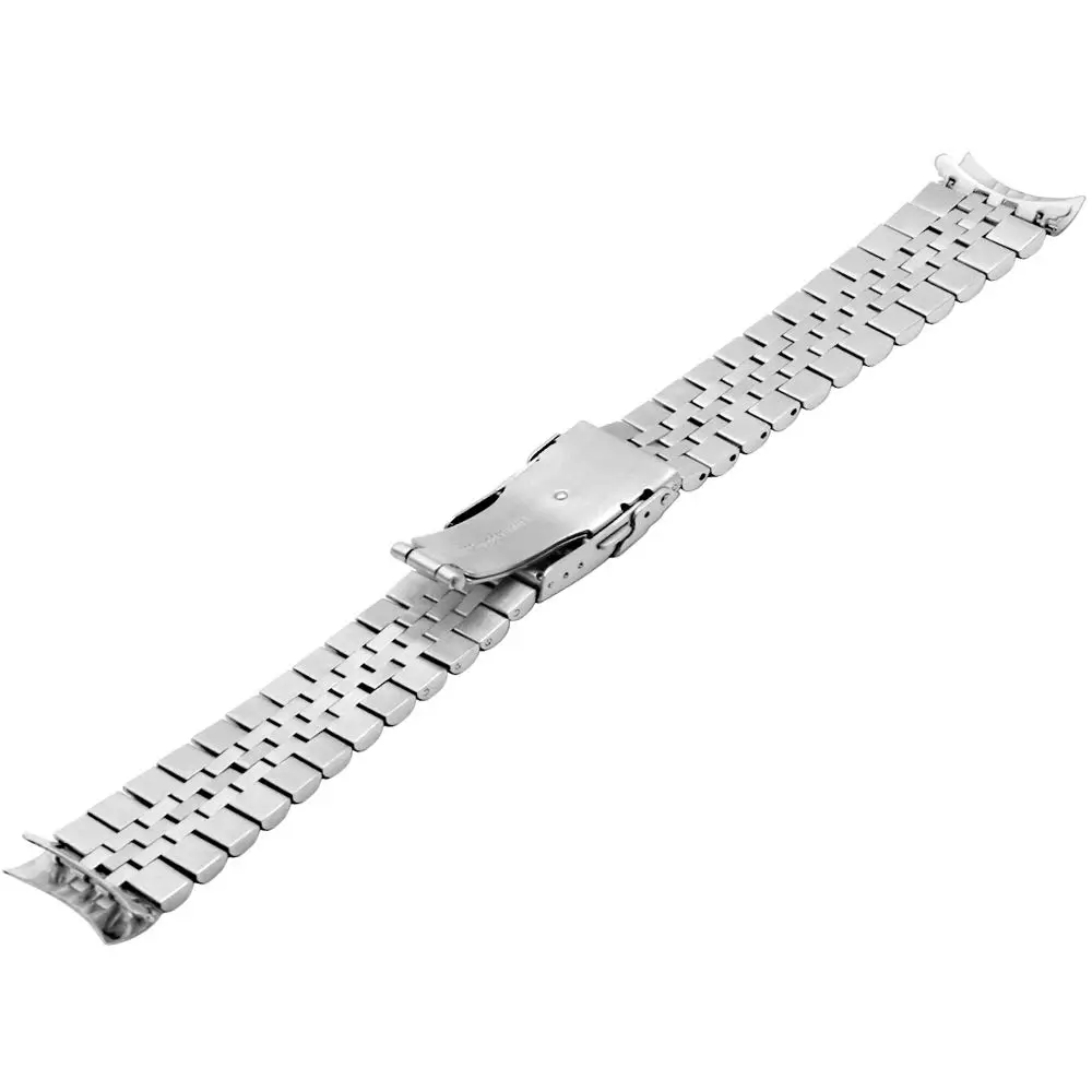 Juntan 22mm Stainless Steel Watch Band Curved Ends, Metal Tapered Watch Strap with Deployment Clasp | Solid Half-Moon 5 Beads - view 8