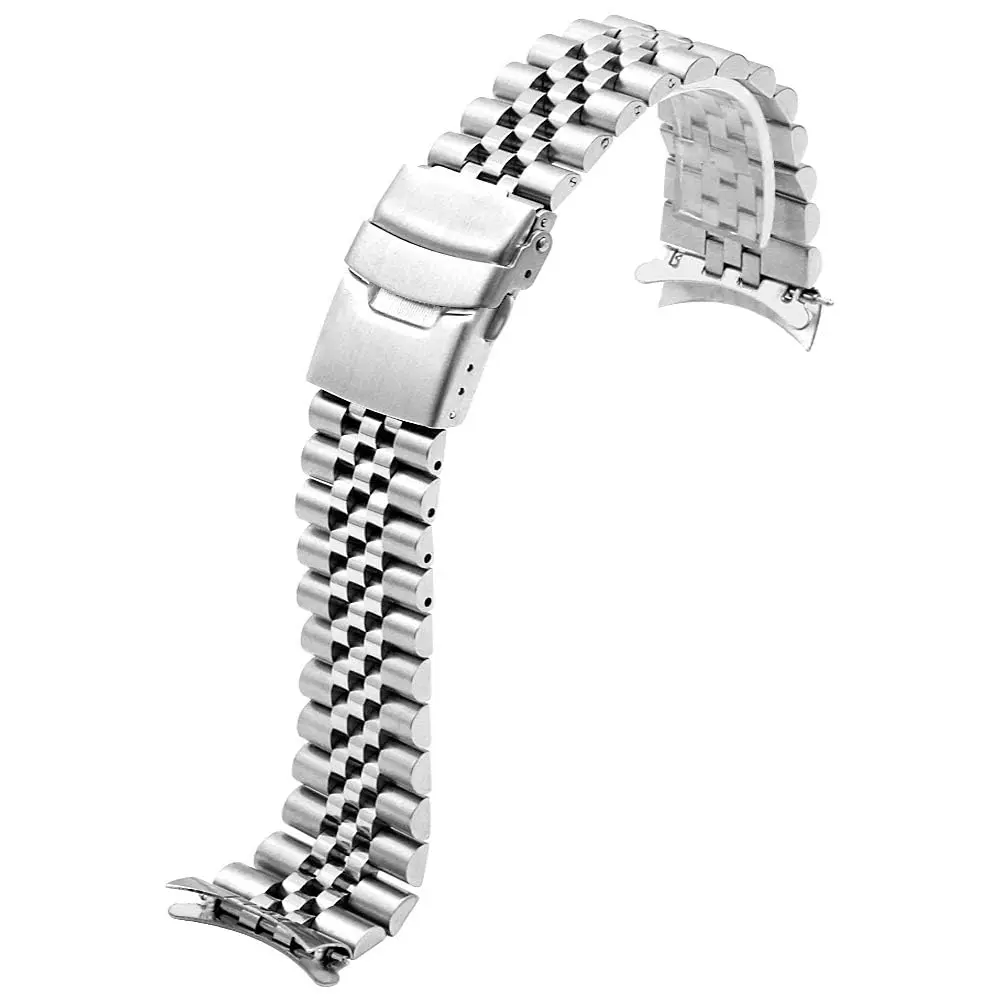 Juntan 22mm Stainless Steel Watch Band Curved Ends, Metal Tapered Watch Strap with Deployment Clasp | Solid Half-Moon 5 Beads - view 2