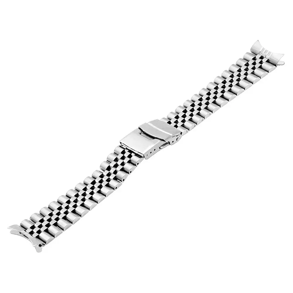Juntan 22mm Stainless Steel Watch Band Curved Ends, Metal Tapered Watch Strap with Deployment Clasp | Solid Half-Moon 5 Beads - view 3