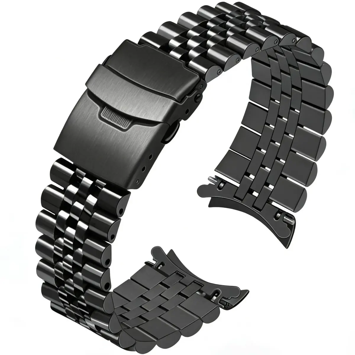 Juntan 22mm Stainless Steel Watch Band Curved Ends, Tapered Metal Bracelet | Black - main product image