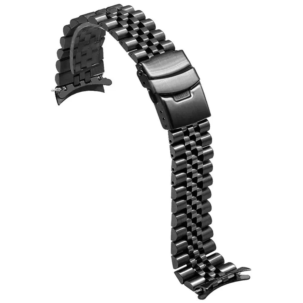 Juntan 22mm Stainless Steel Watch Band Curved Ends, Tapered Metal Bracelet | Black - view 2