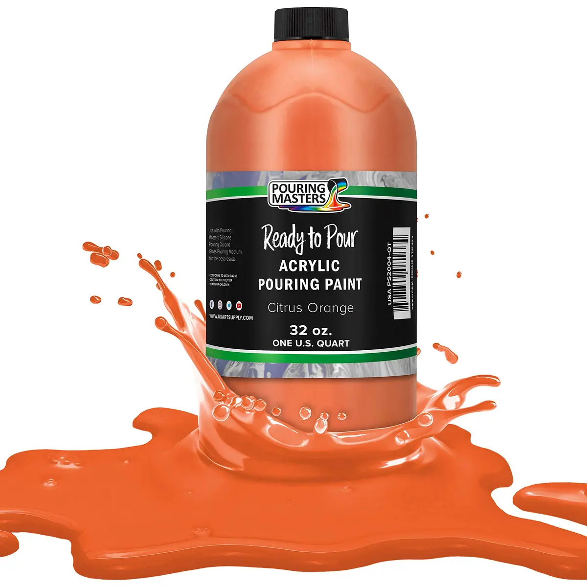U.S. Art Supply Pouring Masters Citrus Orange Acrylic Ready to Pour Paint 32 Fl Oz | Premium Water-Based Fluid Art - main product image