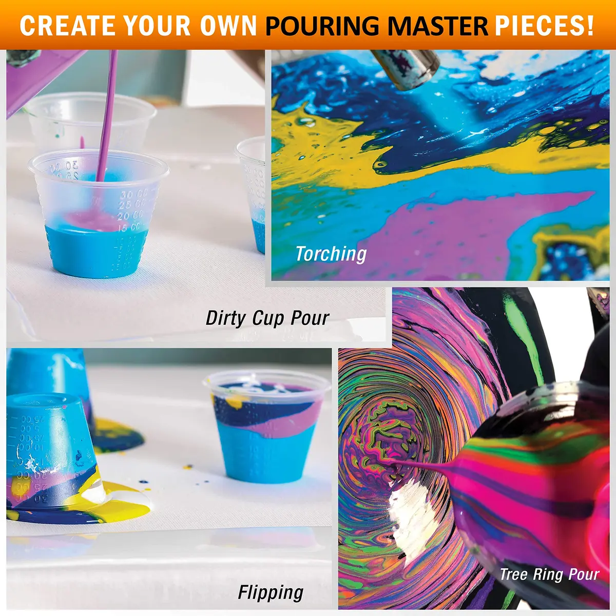 U.S. Art Supply Pouring Masters Citrus Orange Acrylic Ready to Pour Paint 32 Fl Oz | Premium Water-Based Fluid Art - view 5