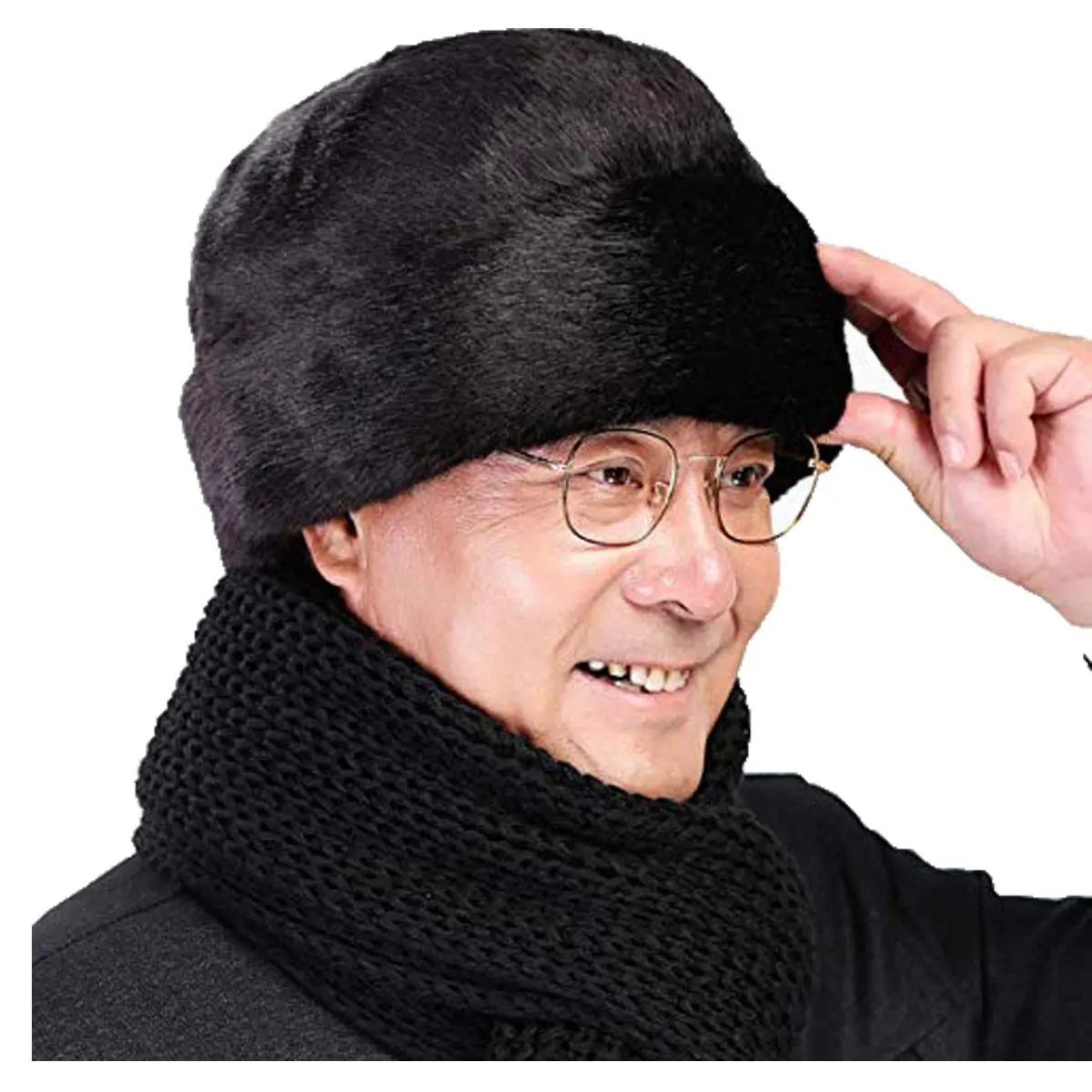 IYWISH Men's Trapper Hat Winter Faux Fur Ushanka with Ear Flaps | Black - main product image