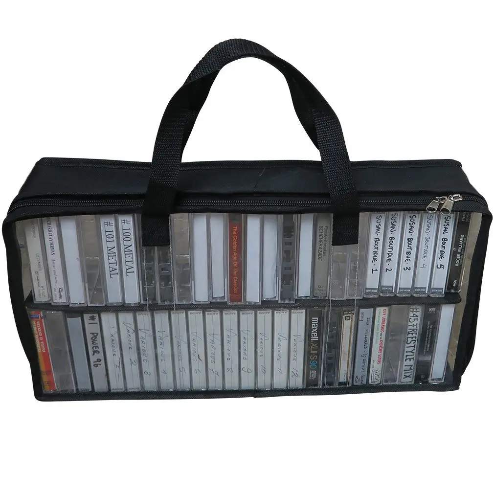 Evelots Cassette Tape Storage Bag Organizer with Handles - Holds 50 Tapes - 43.18 cm (17.5 inches) L x 8.89 cm (3.5 inches) W x 22.86 cm (9 inches) H - main product image