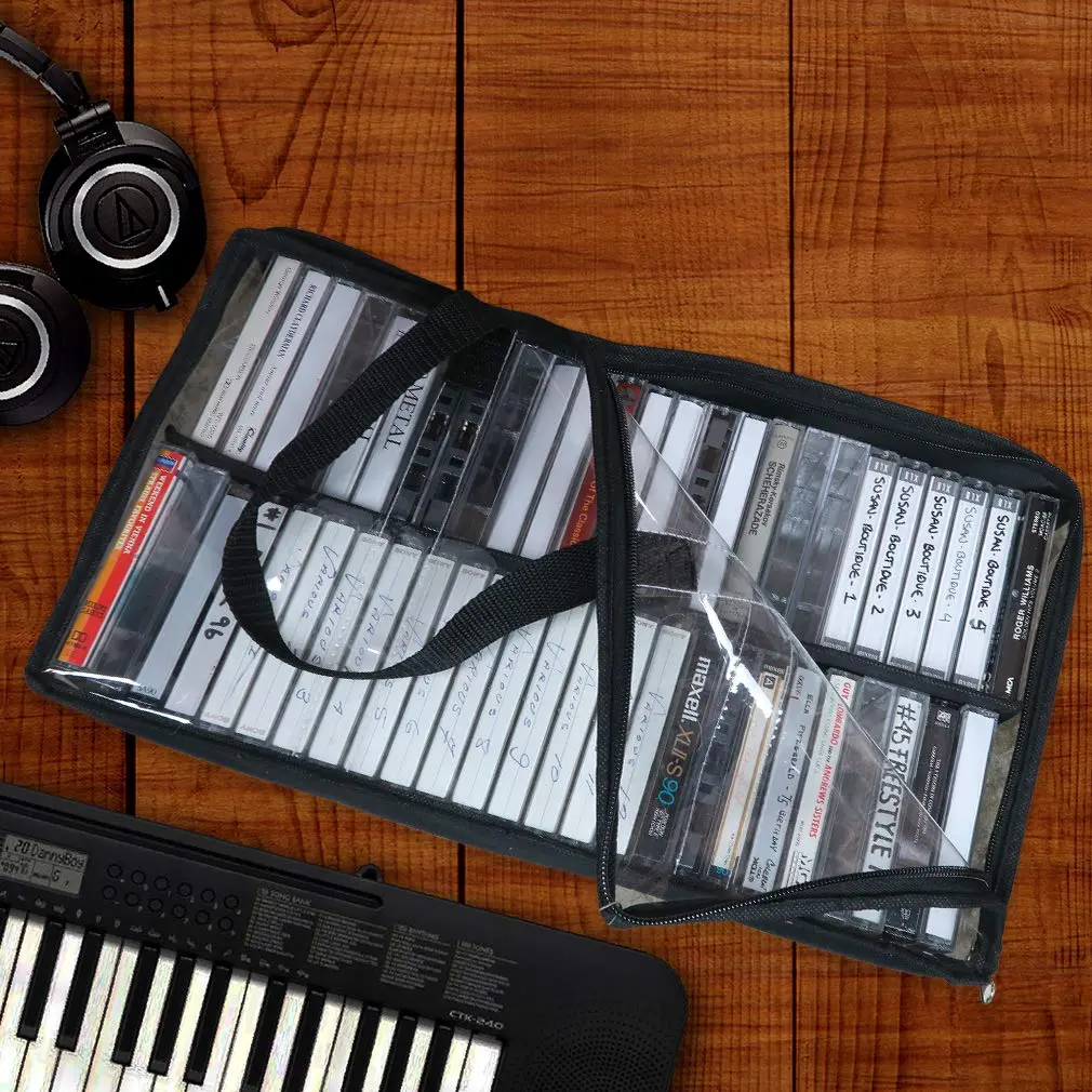 Evelots Cassette Tape Storage Bag Organizer with Handles - Holds 50 Tapes - 43.18 cm (17.5 inches) L x 8.89 cm (3.5 inches) W x 22.86 cm (9 inches) H - view 2
