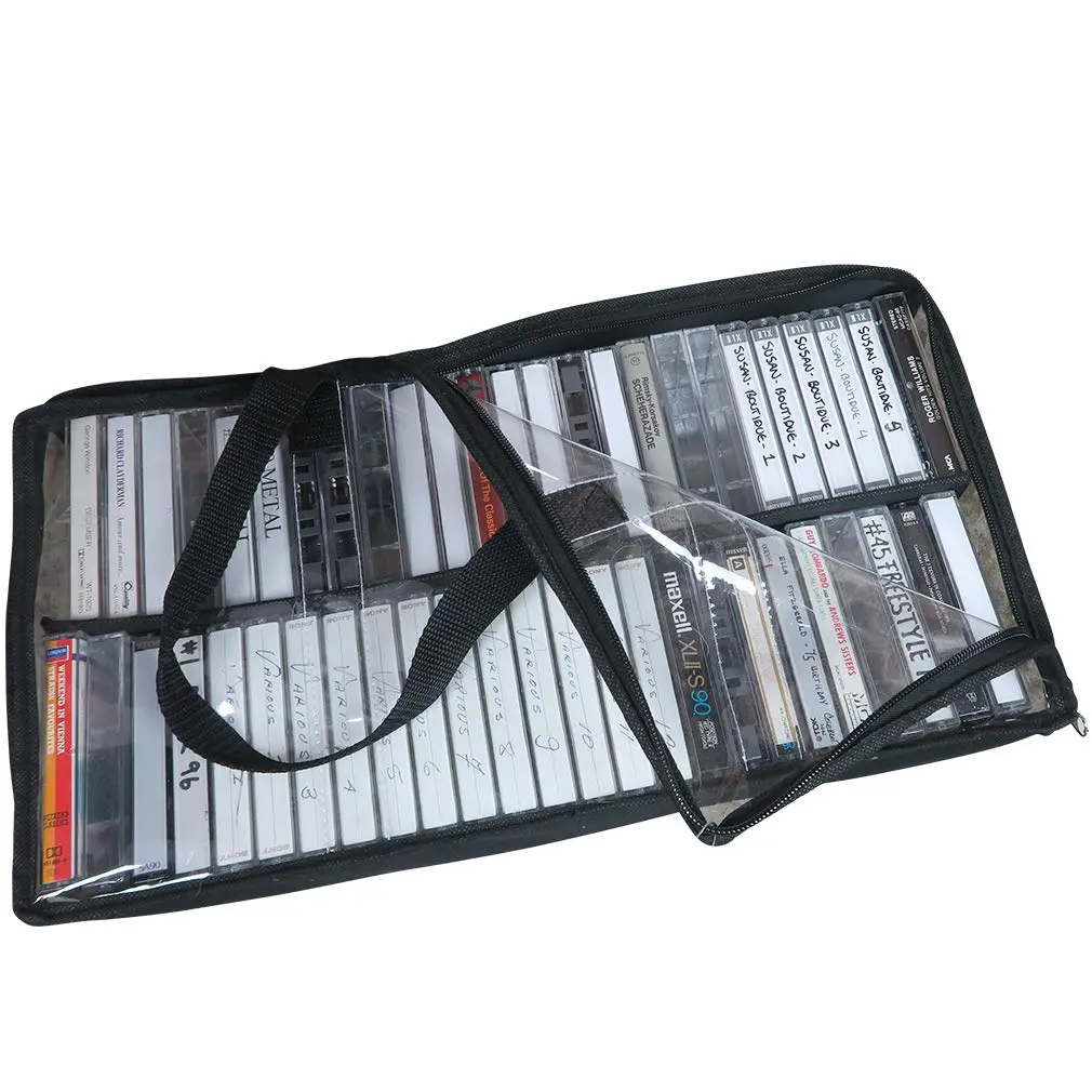 Evelots Cassette Tape Storage Bag Organizer with Handles - Holds 50 Tapes - 43.18 cm (17.5 inches) L x 8.89 cm (3.5 inches) W x 22.86 cm (9 inches) H - view 3