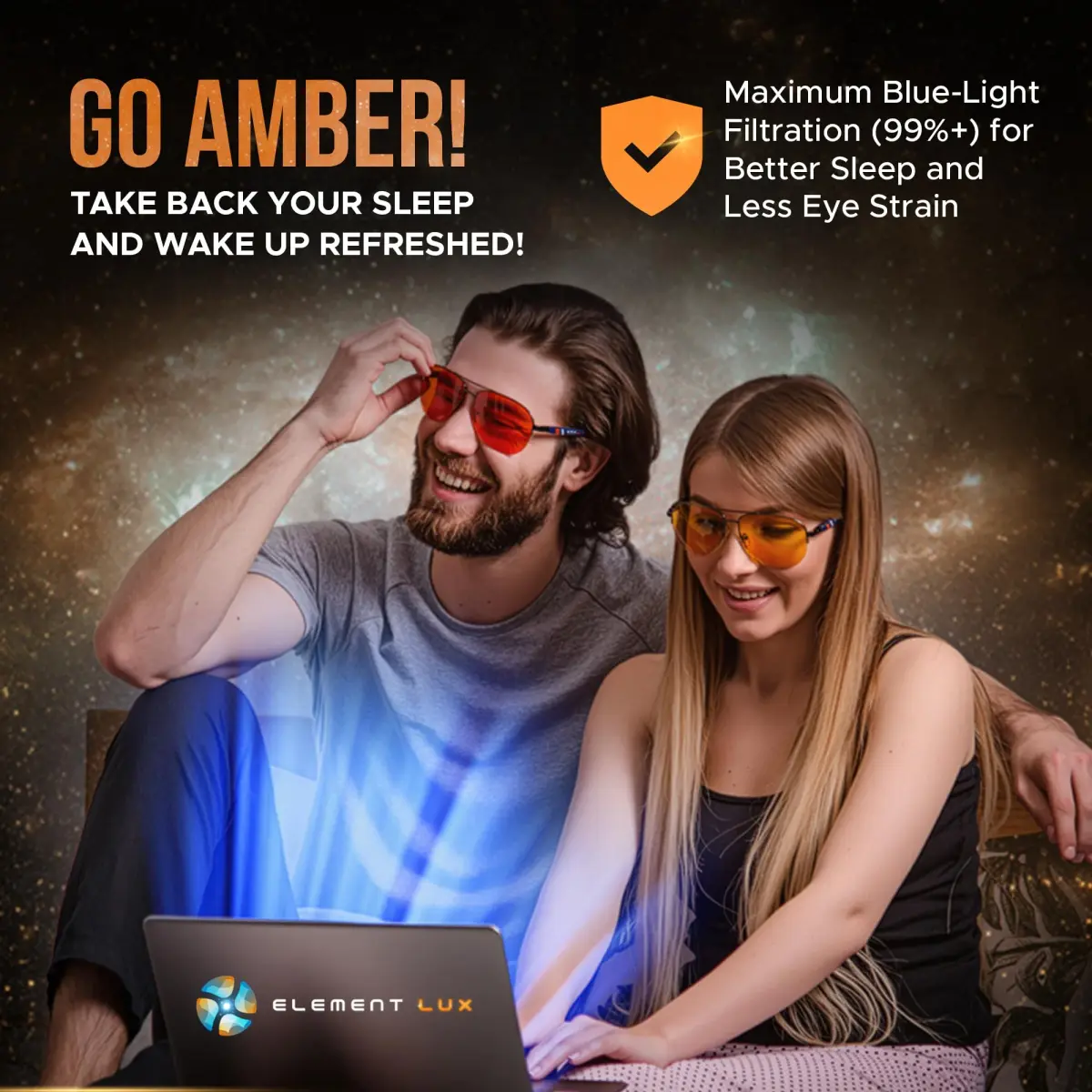 ELEMENT LUX Blue Light Blocking Glasses | 99% Dark Amber Lenses, 62mm Lens Width | Better Sleep, Gaming, Eyestrain Relief - view 5