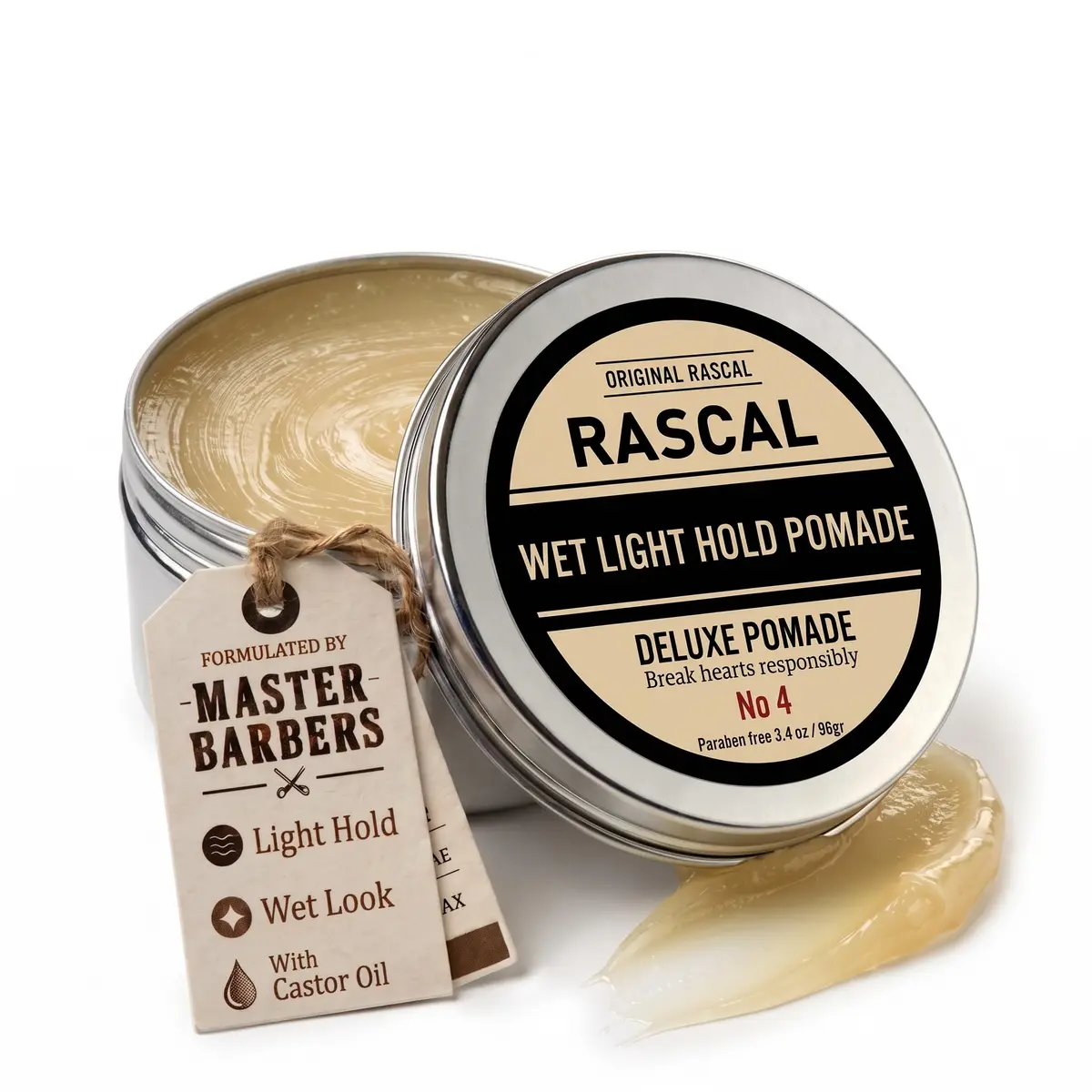 Rascal Men's Grooming Original Pomade #4 3.4oz | Light Hold Wet Look High Shine - main product image