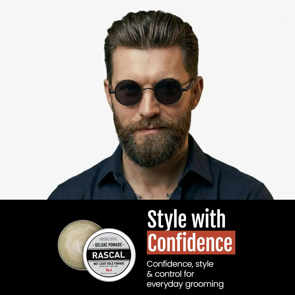Rascal Men's Grooming Original Pomade #4 3.4oz | Light Hold Wet Look High Shine - view 7