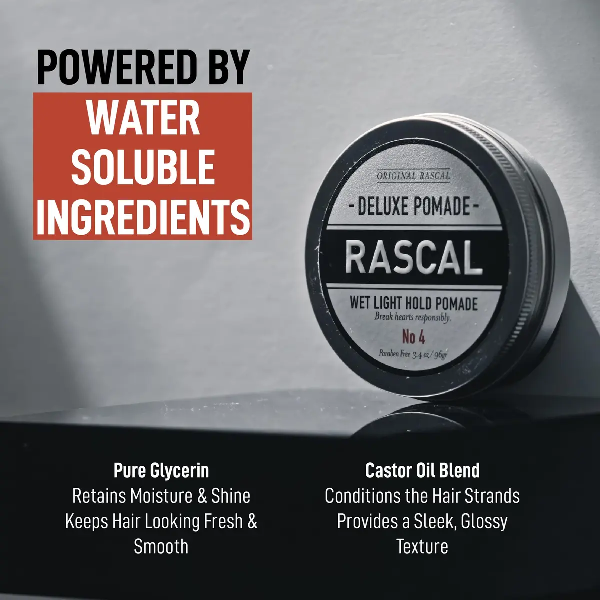 Rascal Men's Grooming Original Pomade #4 3.4oz | Light Hold Wet Look High Shine - view 4