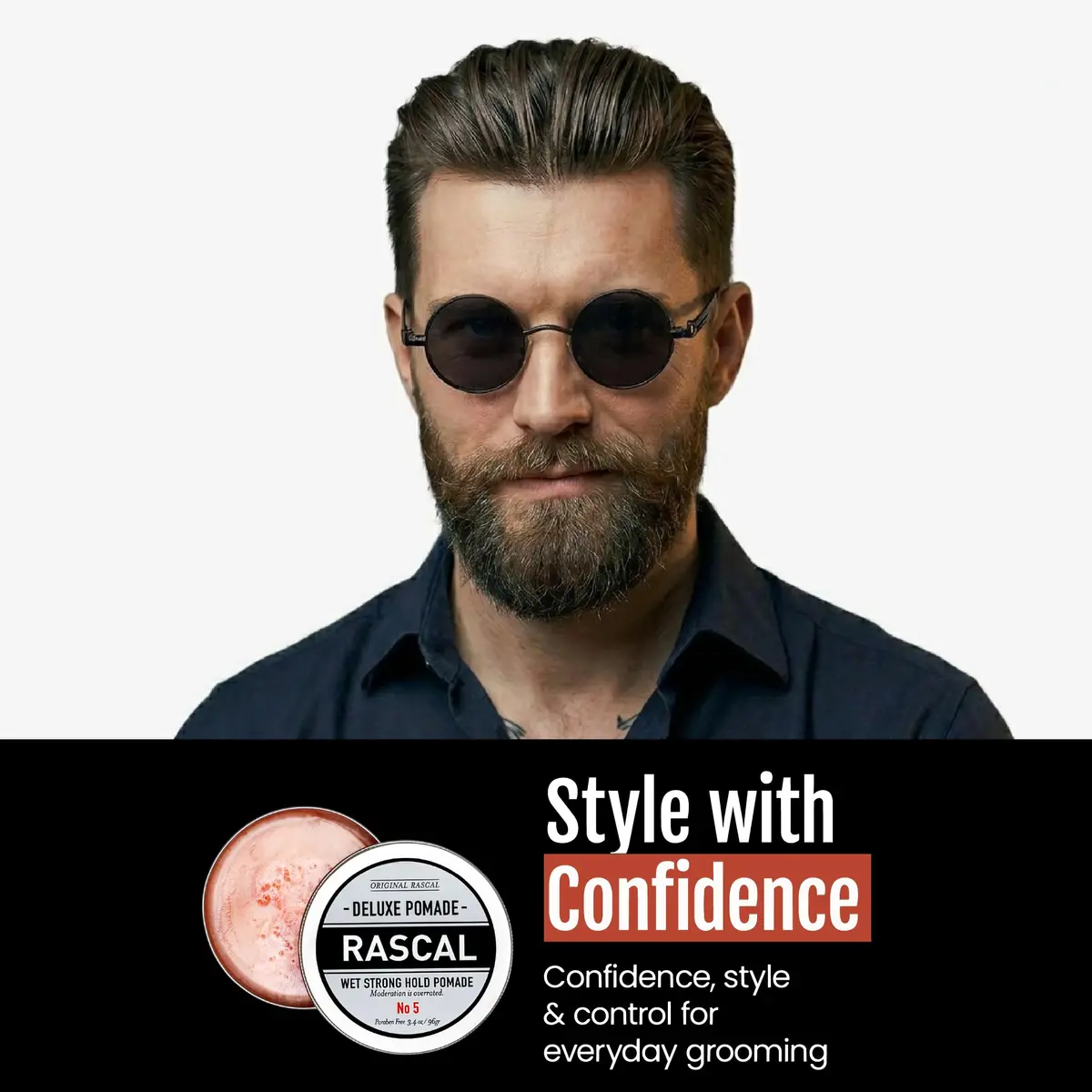 Rascal Men's Grooming Original Pomade #5 3.4 Ounce | High Shine & Strong Hold Wet Look for All Hair Types - view 7