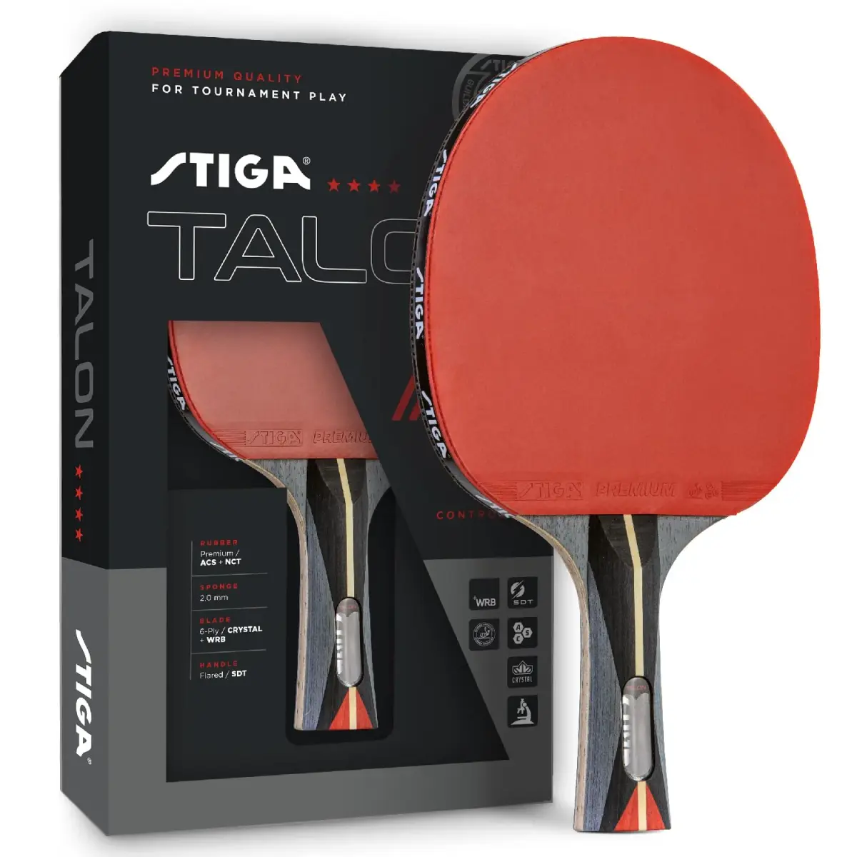 STIGA Talon Table Tennis Racket | 6-Ply Ultra-Light Blade, 2mm Tournament-Approved Sponge, Flared Handle - main product image