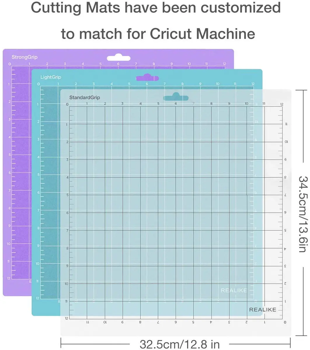REALIKE 12x12 Inch Cutting Mat Set (3 Mats: LightGrip, StandardGrip, StrongGrip) | Gridded Adhesive Non-Slip Mat for Silhouette Cameo Crafts, Quilting, Sewing - view 2