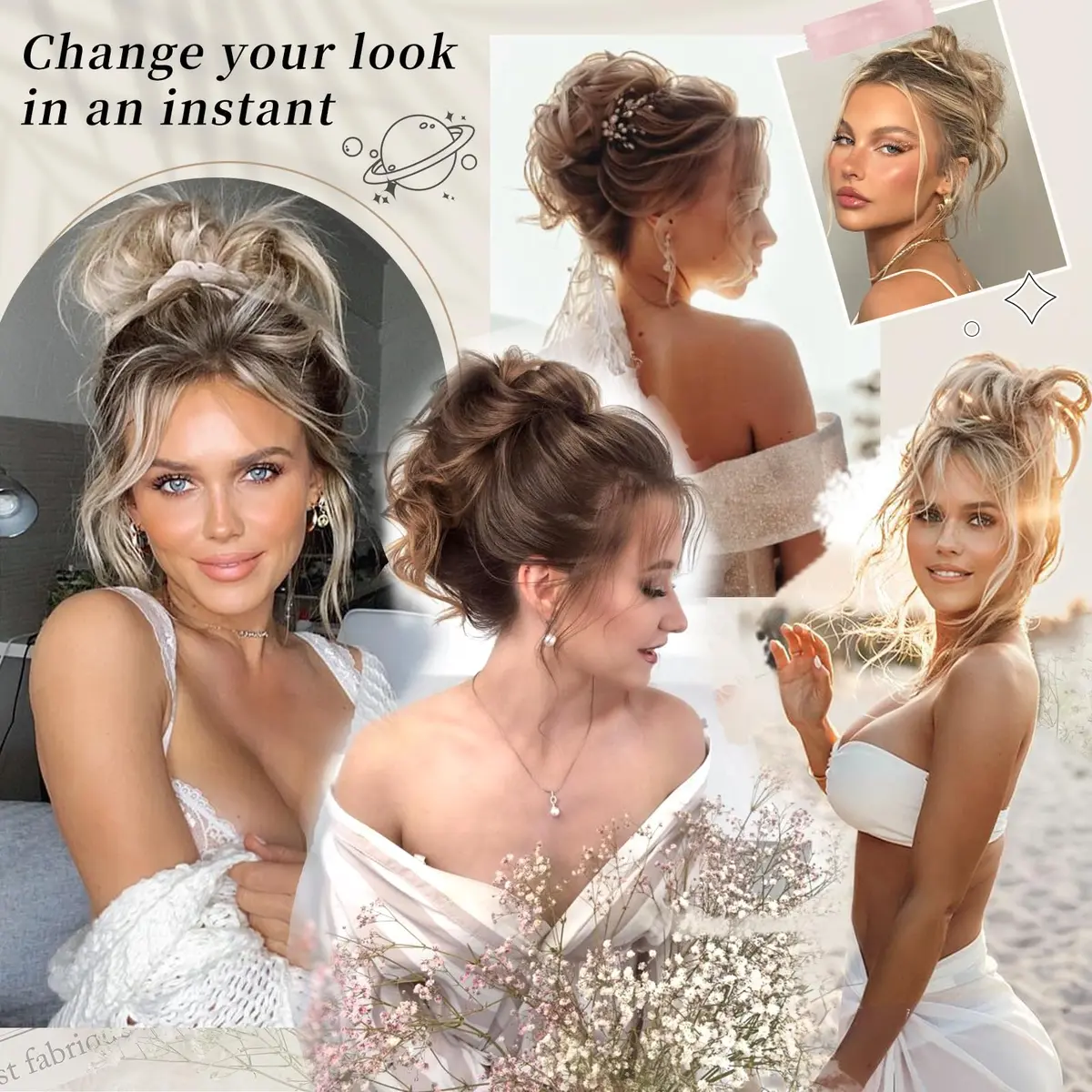 HMD Tousled Updo Messy Bun Hair Piece Ponytail Hairpieces for Women | Casual, Heat-Resistant Synthetic Hair 45g - view 4