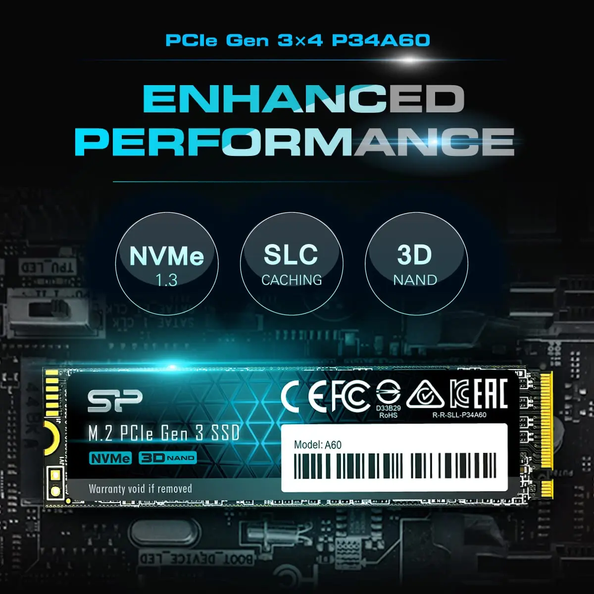 SP Silicon Power 1TB NVMe M.2 PCIe Gen3x4 SSD | PCIe 3.0 x4, 2200MB/s Read, 1600MB/s Write, M.2 2280, TLC NAND, 600 TBW - view 3