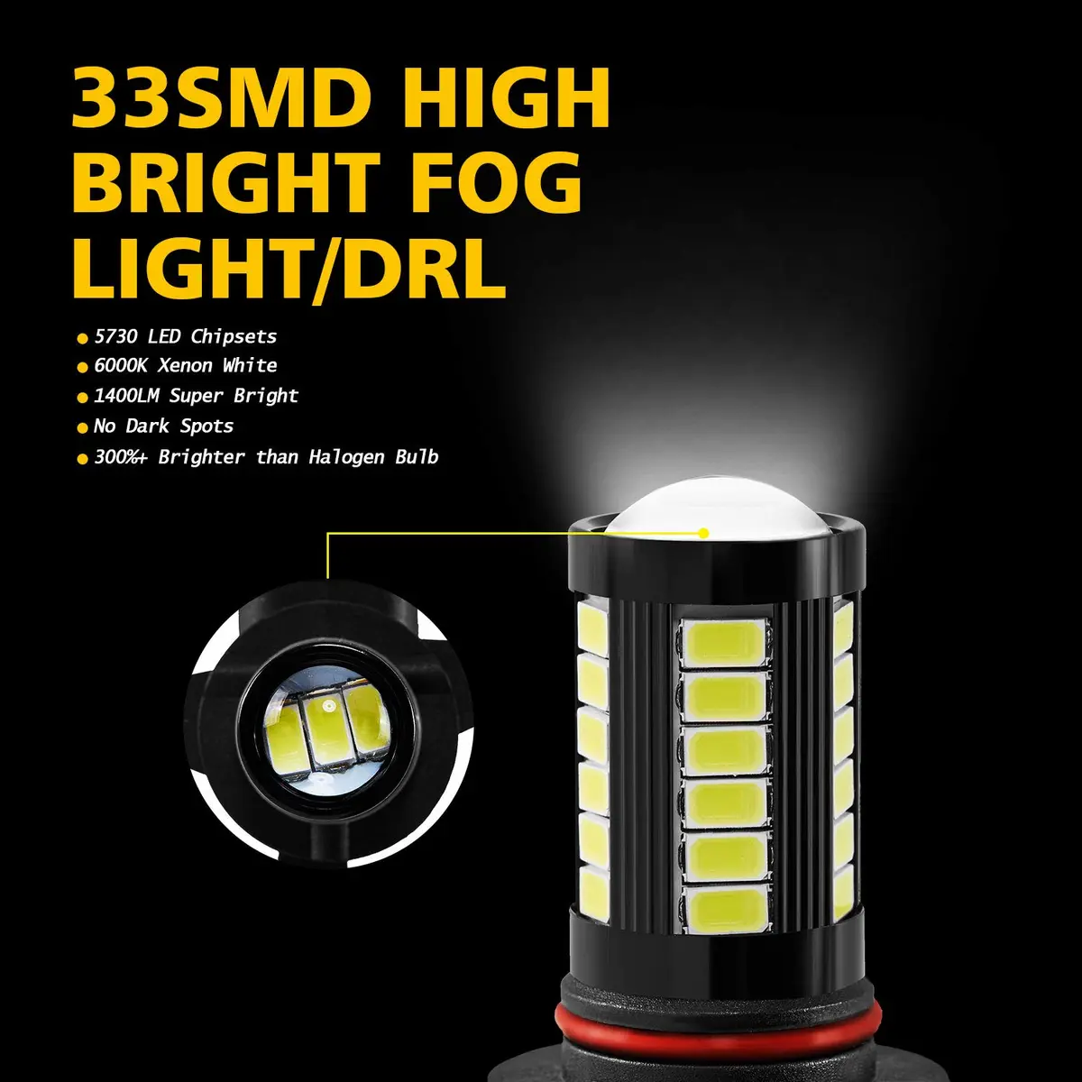 AUXLIGHT 9006 HB4 9006LL 9006XS LED Fog Light Bulbs 6000K Xenon White | Super Bright 2800 Lumens, 33-SMD Chips, Waterproof IP67 - view 4