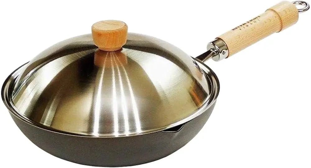 River Light JS1424 Kyoku Japan Iron Frying Pan 24cm | Rust-Resistant, IH Compatible, Deep Fryer with Lid - main product image