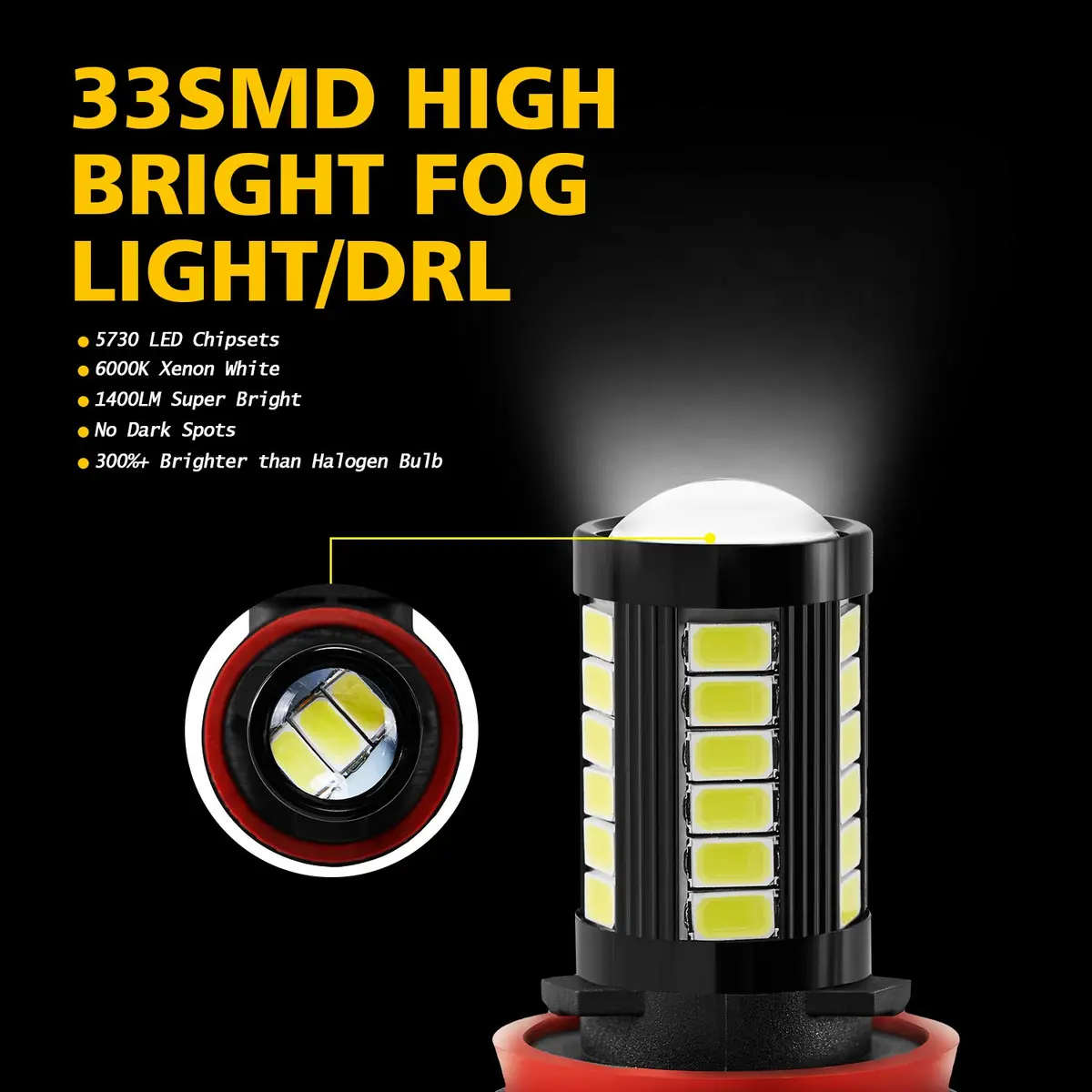 AUXLIGHT H11 H8 H11LL H8LL H16 LED Fog Light Bulbs 6000K Xenon White | Super Bright 2800 Lumens, 33-SMD Chips, 9-30V - view 4