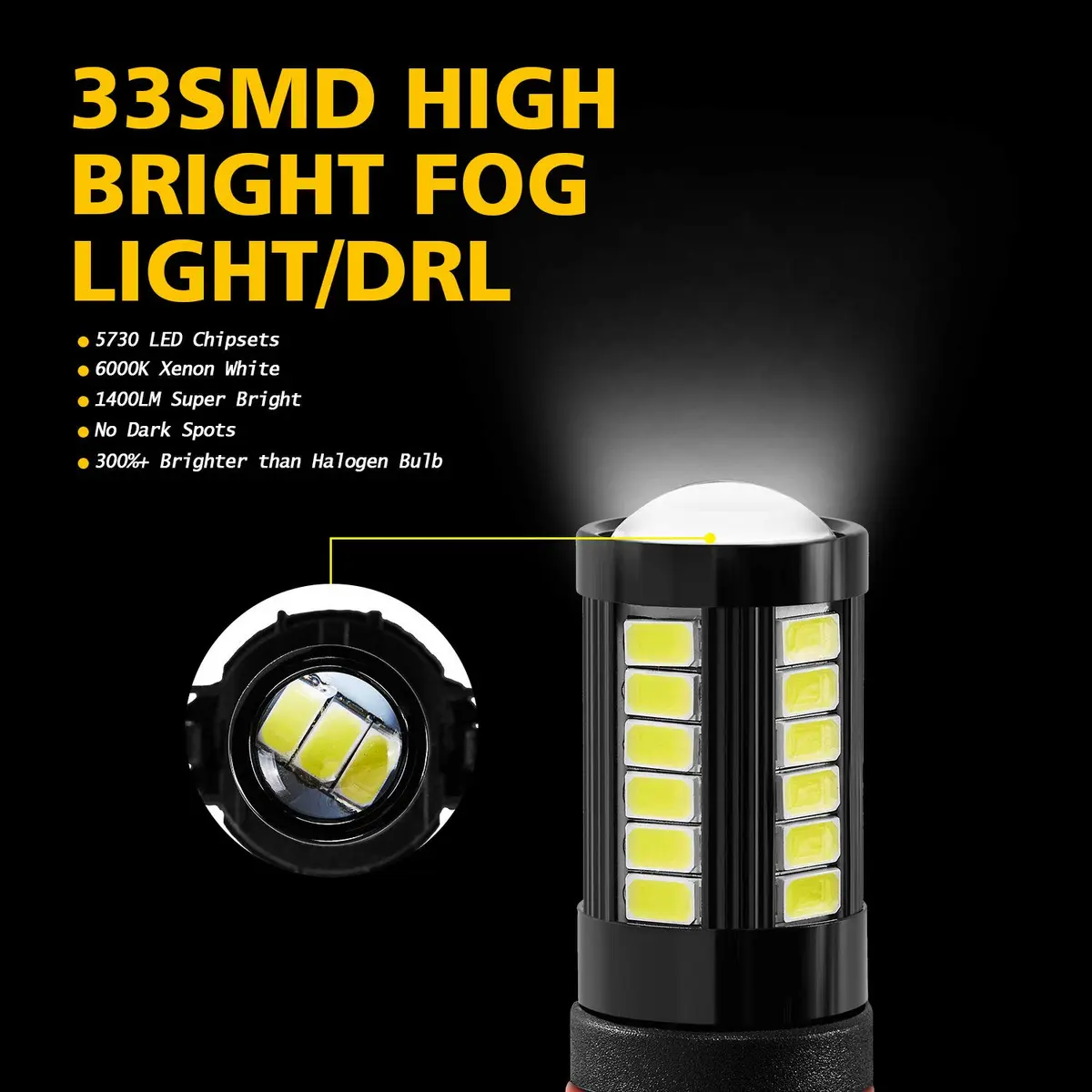 AUXLIGHT 5202 5201 12085 9009 H16 LED Fog Light Bulbs 6000K Xenon White | Super Bright 2800 Lumens, Pack of 2 - view 4