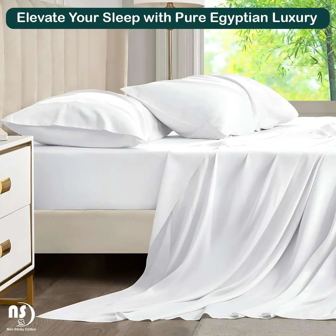 NON Sticky cotton Egyptian Cotton Queen Sheet Set | Hotel Quality Breathable Bedding (70-120 chars) - view 6